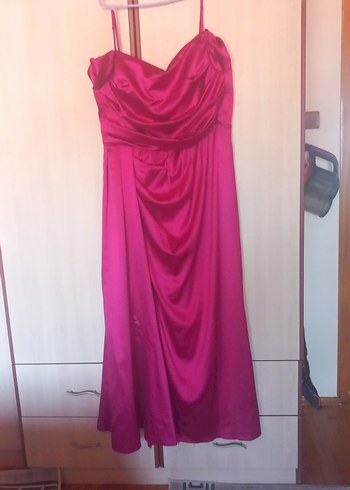 Pembe Uzun Drapeli Straplez Abiye Elbise