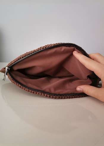 Kahverengi Örgü Kadın Portföy Çanta - Görsel 2