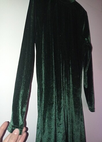 Yeşil kadife uzun elbise 