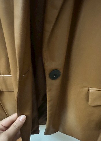 Stradivarius Düğmeli Kahverengi Deri Kadın Ceket - Görsel 7