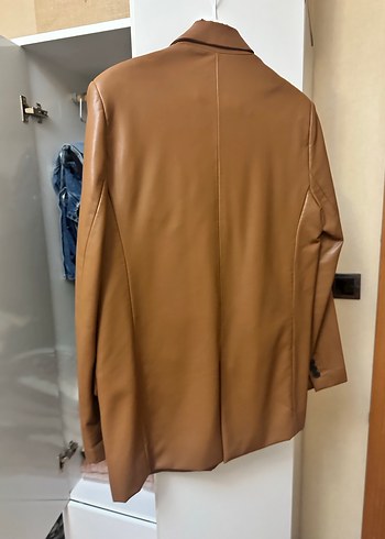 Stradivarius Düğmeli Kahverengi Deri Kadın Ceket - Görsel 8