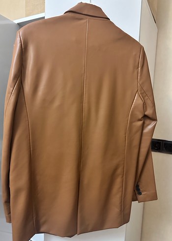 Stradivarius Düğmeli Kahverengi Deri Kadın Ceket - Görsel 9