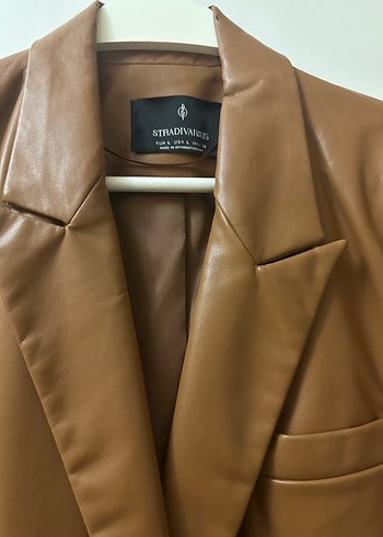 Stradivarius Düğmeli Kahverengi Deri Kadın Ceket - Görsel 5