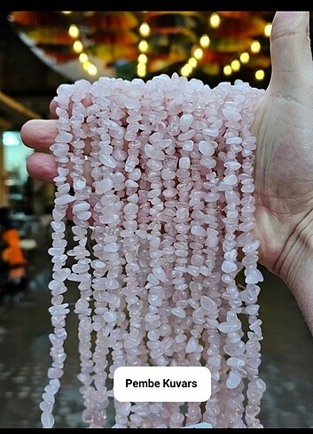 Pembe kuvars kırık taş dizi 80 cm