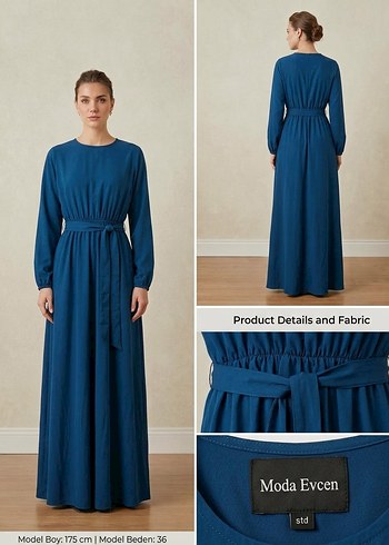 Diğer Moda Evcen Koyu Mavi Uzun Elbise