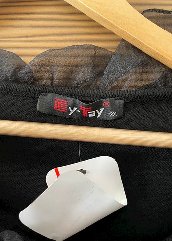 Uzun tek  Kollu Siyah Fırfırlı Kadın Bluz - Görsel 2