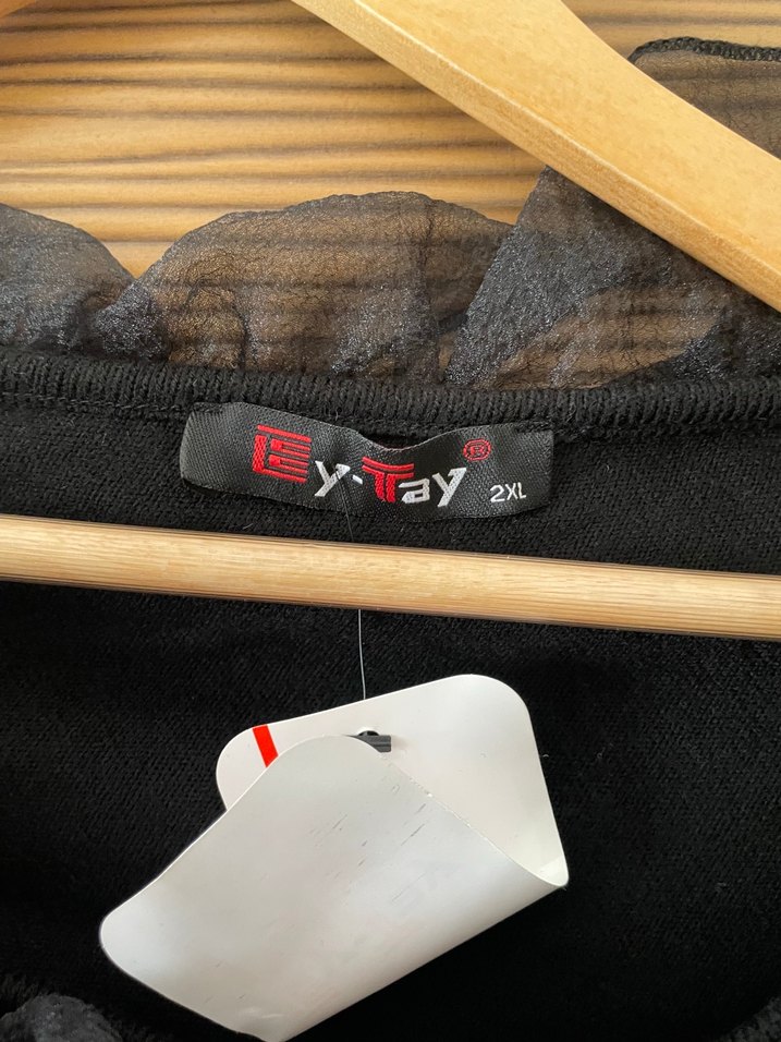 Uzun tek  Kollu Siyah Fırfırlı Kadın Bluz - Görsel 2