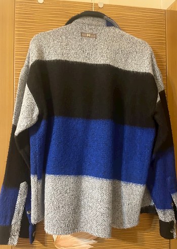 Erkek Mavi Gri Örgü Yün Gömlek - Görsel 5