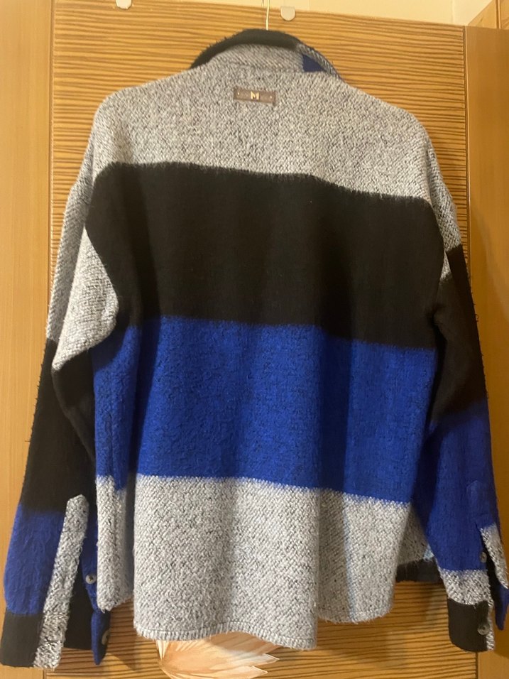 Erkek Mavi Gri Örgü Yün Gömlek - Görsel 5