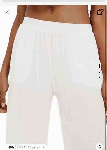 Bershka Beyaz Keten Kadın Pantolon