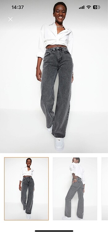 Trendyolmilla antrasit yüksek bel wide leg jean