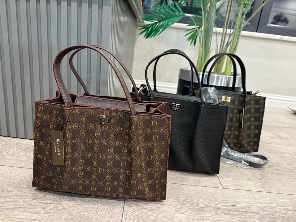 Kahverengi Deri Baskılı Kadın Çanta Vakko çanta - Görsel 2