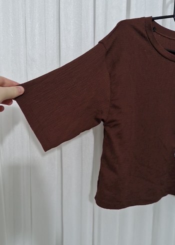 Bohem Kahverengi Kısa Kollu Örme Bluz - Görsel 2