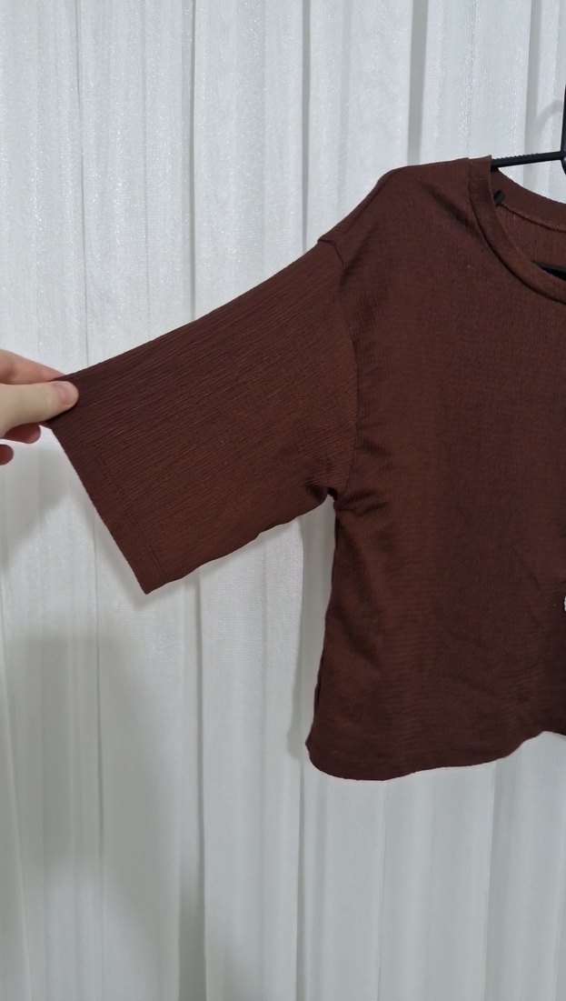 Bohem Kahverengi Kısa Kollu Örme Bluz - Görsel 2