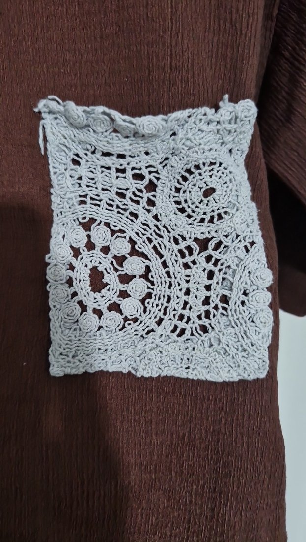 Bohem Kahverengi Kısa Kollu Örme Bluz - Görsel 4