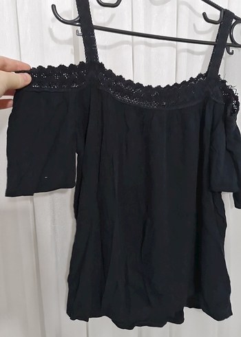 Dantelli Siyah Straplez Bluz - Görsel 2