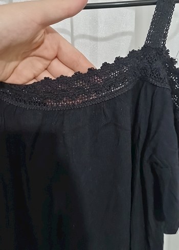 Dantelli Siyah Straplez Bluz - Görsel 4