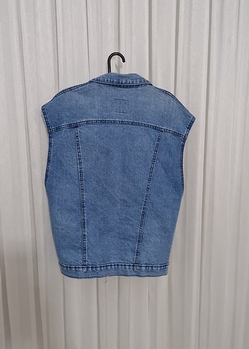 Düğmeli Mavi Kolsuz Denim Ceket - Görsel 5