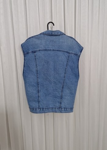 Düğmeli Mavi Kolsuz Denim Ceket - Görsel 4