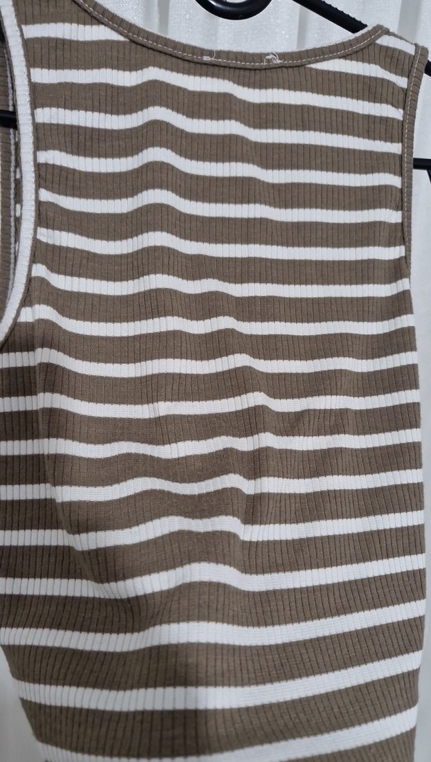 Kahverengi Çizgili Kısa Triko Atlet - Görsel 5