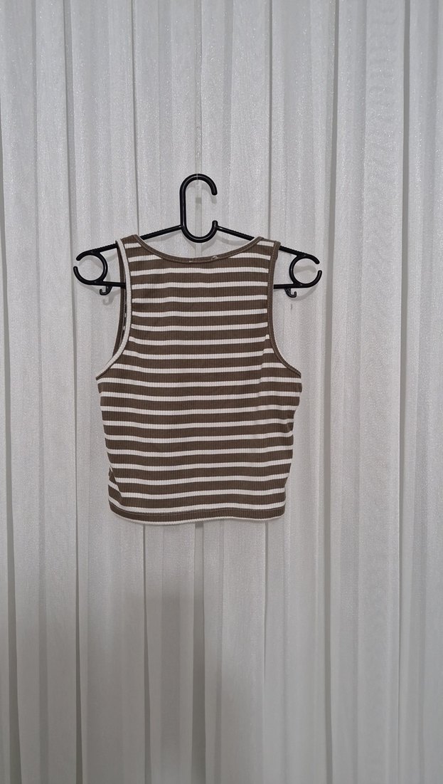 Kahverengi Çizgili Kısa Triko Atlet - Görsel 4