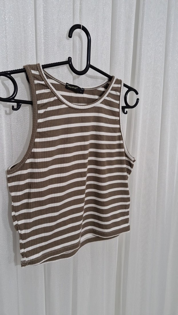 Kahverengi Çizgili Kısa Triko Atlet - Görsel 2