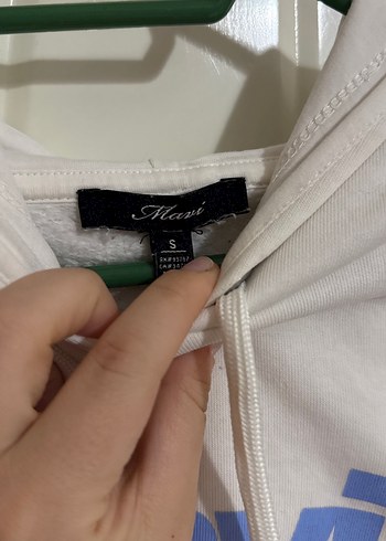 s Beden Mavi Kadın Beyaz Kapüşonlu Sweatshirt Mavi Baskılı