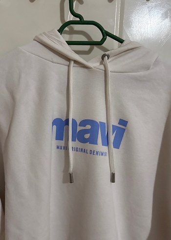 Mavi Mavi Kadın Beyaz Kapüşonlu Sweatshirt Mavi Baskılı