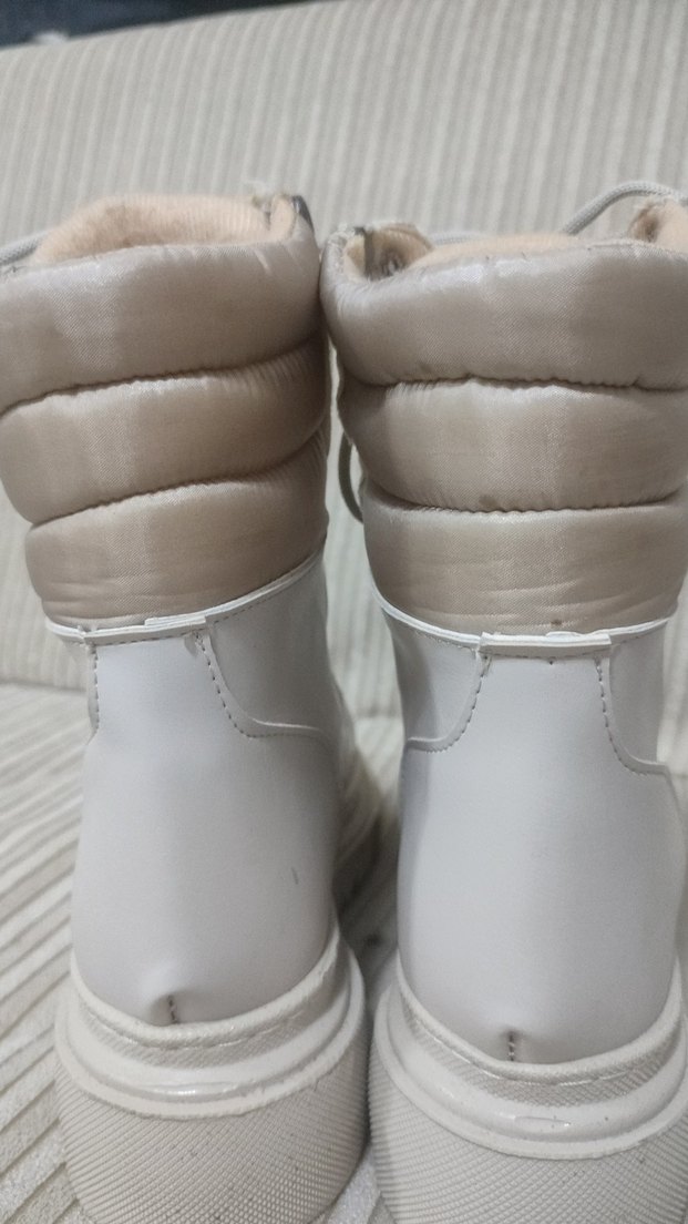 Bej Deri Platform Topuklu Bağcıklı Kadın Bot - Görsel 2