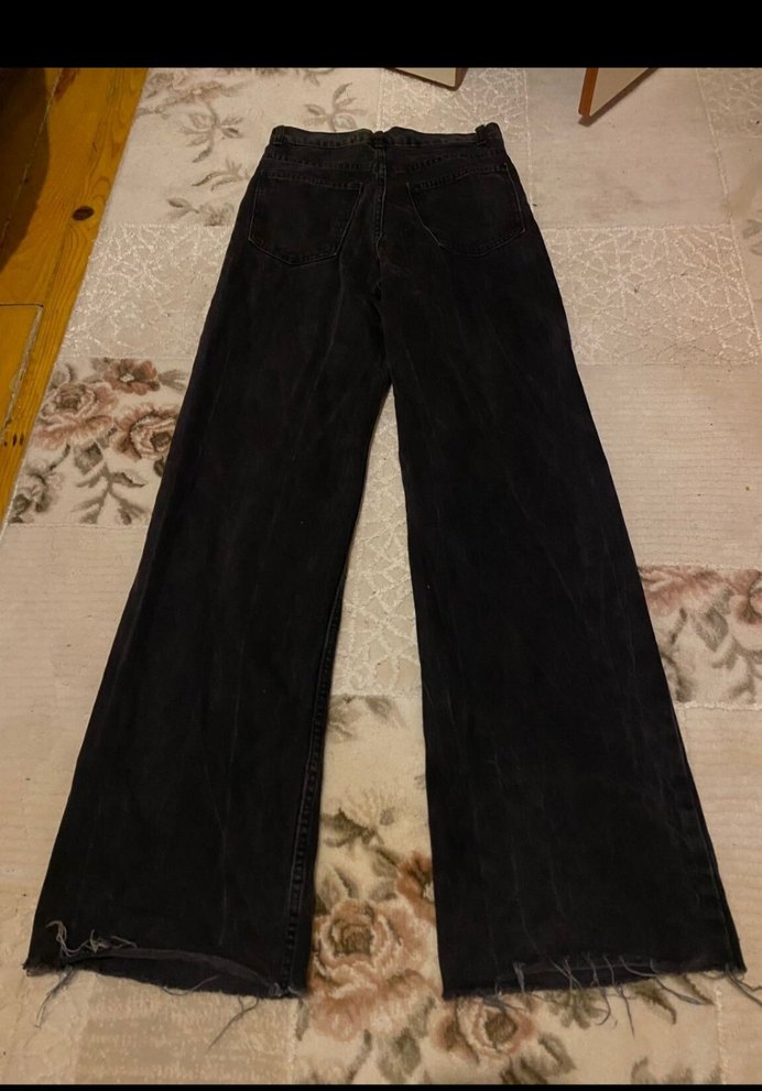 Siyah Kadın Bol Kesim Denim Pantolon - Görsel 2