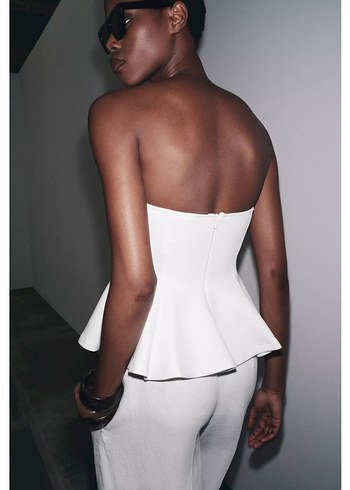 Beyaz Straplez  Kadın top zara s etiketli - Görsel 2