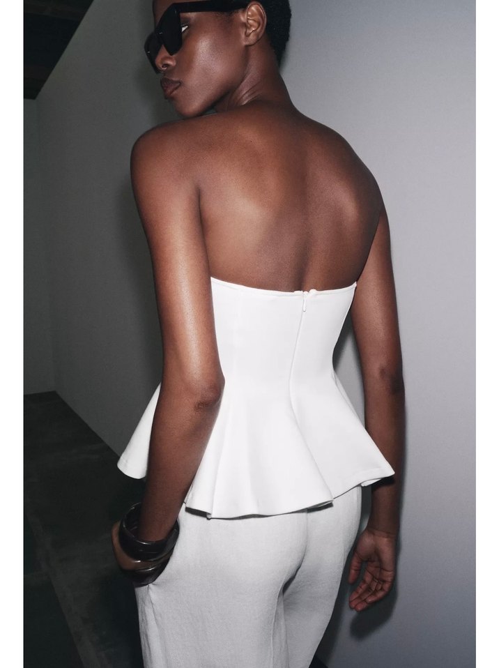 Beyaz Straplez  Kadın top zara s etiketli - Görsel 2