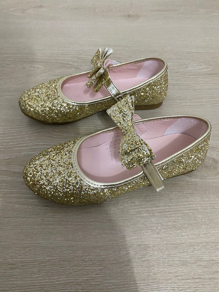 Kız Çocuk Altın Simli Babet Ayakkabı - Görsel 2