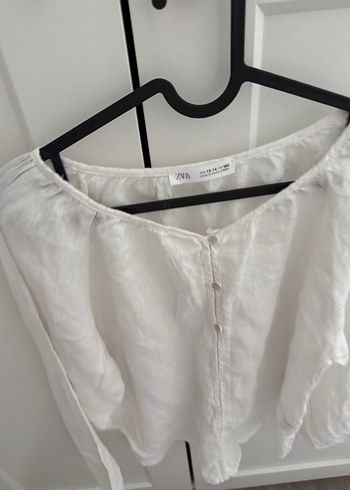Zara Düğmeli Beyaz Keten Kadın Gömlek