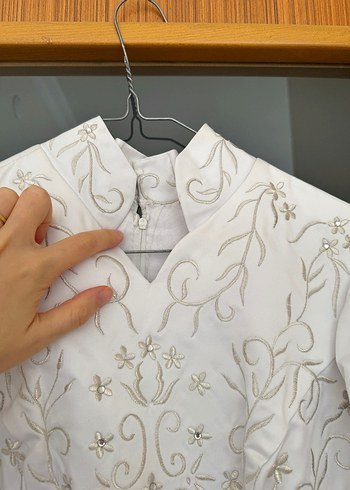 s Beden Uzun Kollu Beyaz Vintage A-Line Gelinlik