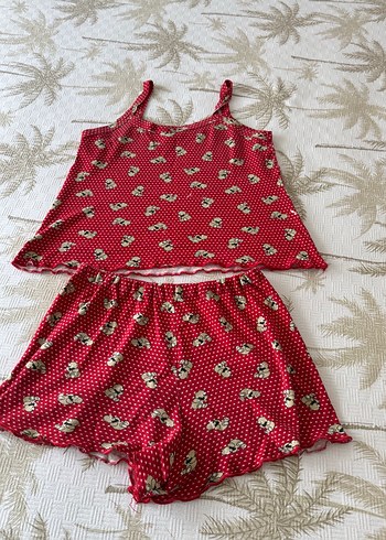 Diğer Kırmızı Puantiyeli Mini Kadın Pijama Takımı