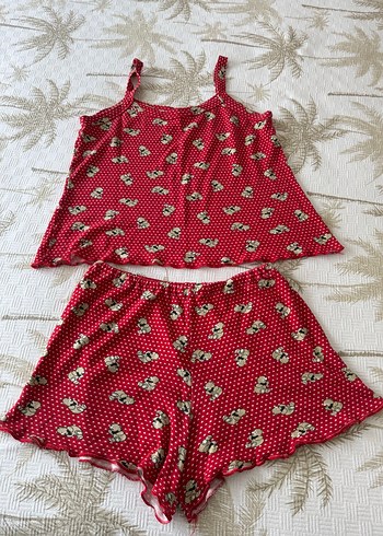 Kırmızı Puantiyeli Mini Kadın Pijama Takımı