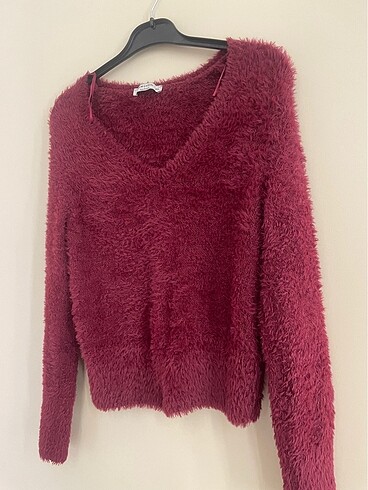 Bordo peluş kazak