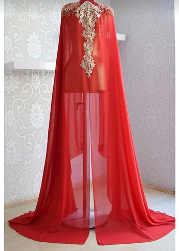 Kırmızı Gelinlik Üstü Pelerin Şifon - Görsel 5