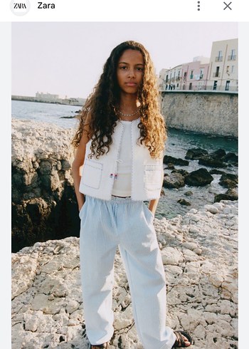 Nakışlı Beyaz Keten kiz cocuk Yelek - Görsel 3