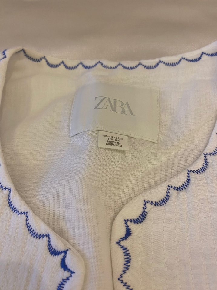 Nakışlı Beyaz Keten kiz cocuk Yelek - Görsel 2