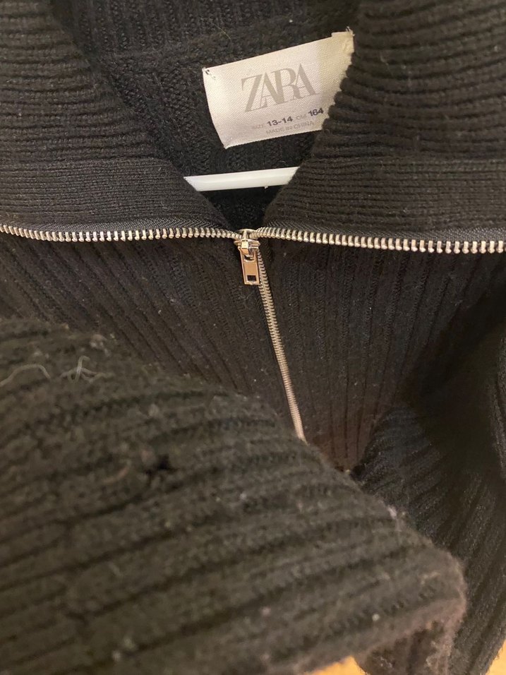 Zara Siyah Yünlü Fermuarlı kiz Ceket - Görsel 3