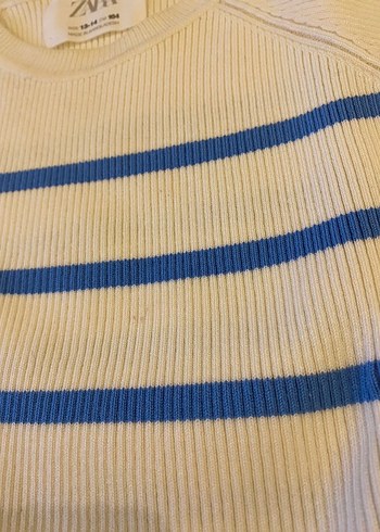 Zara Beyaz Mavi Çizgili Kısa Kollu Triko - Görsel 2