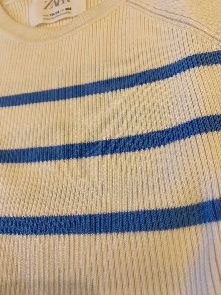 Zara Beyaz Mavi Çizgili Kısa Kollu Triko - Görsel 2