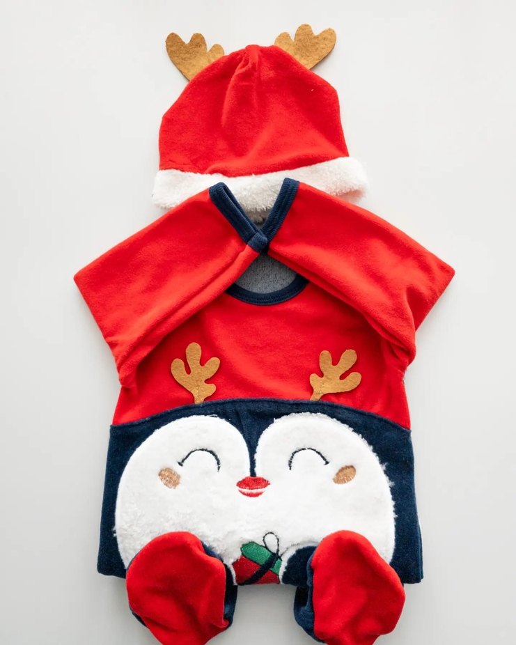 Renkli Baskılı Bebek Tulum ve Şapka Seti - Görsel 2