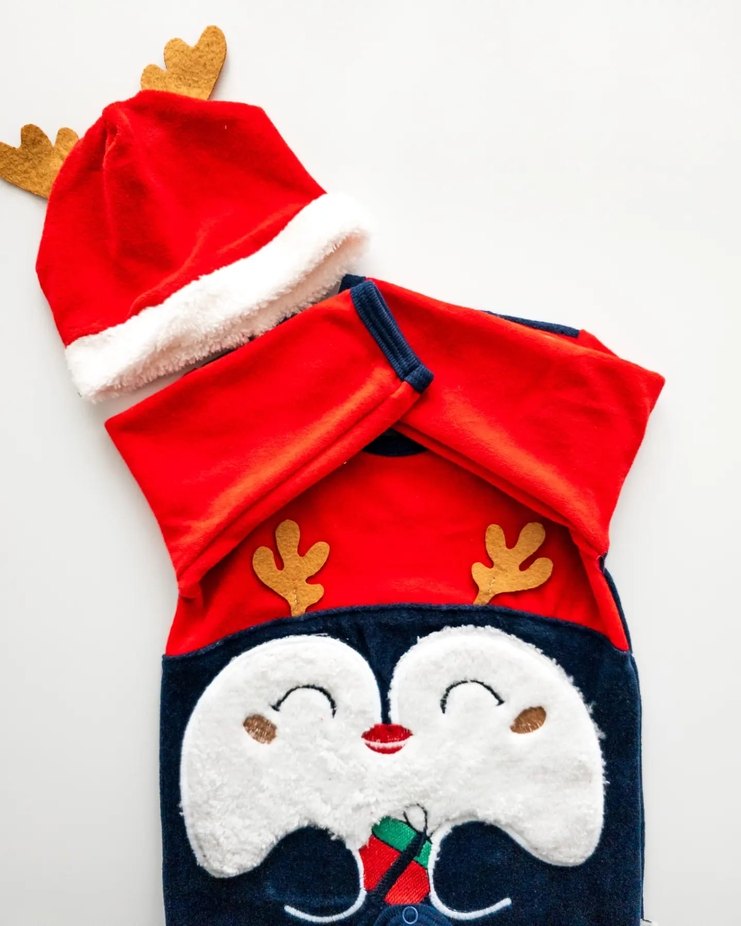 Renkli Baskılı Bebek Tulum ve Şapka Seti - Görsel 4