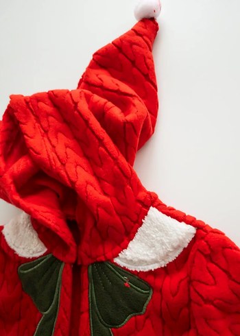 Eldiven Nakışlı Kırmızı Bebek Örgü Yılbaşı Tulum - Görsel 4