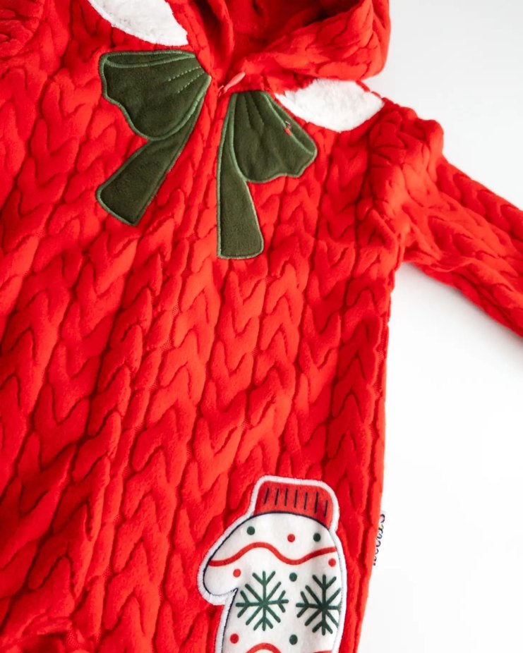 Eldiven Nakışlı Kırmızı Bebek Örgü Yılbaşı Tulum - Görsel 2