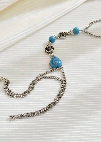 Boncuklu Turkuaz Bohem El Zinciri - Görsel 2