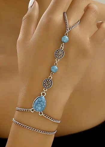 Boncuklu Turkuaz Bohem El Zinciri - Görsel 3